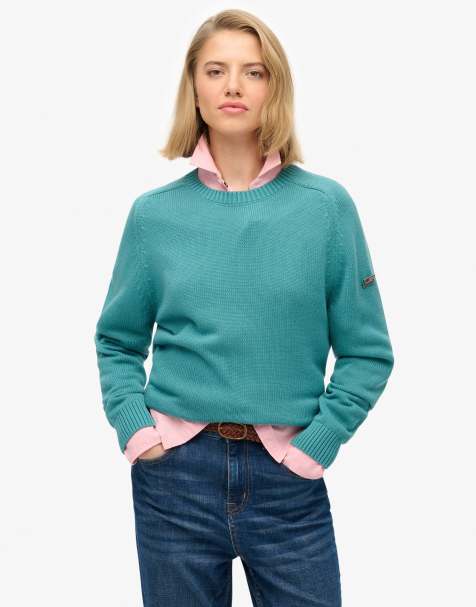 Superdry Slouchy knitted crew jumper in teal - view 1