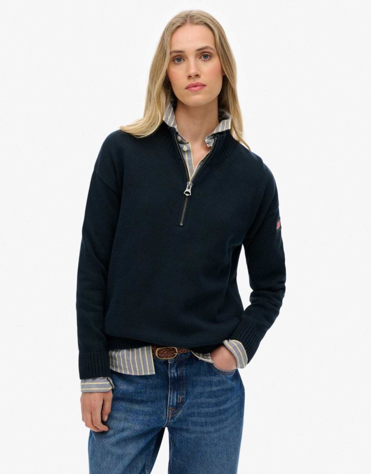 Superdry Slouchy knitted half zip in eclipse navy