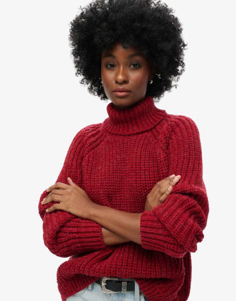 Superdry Slouchy stitch roll neck knit in rouge marl - view 1