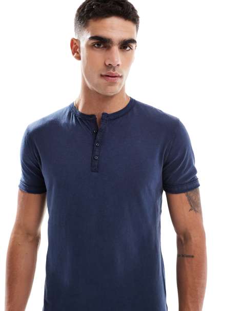 Superdry Slub short sleeve jersey grandad top in lauren navy - view 1