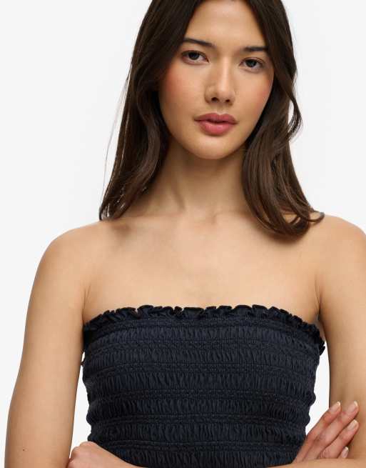 Superdry Smocked jersey bandeau in eclipse navy, 4 of 4