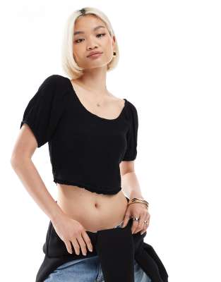 Superdry Smocked woven top in black