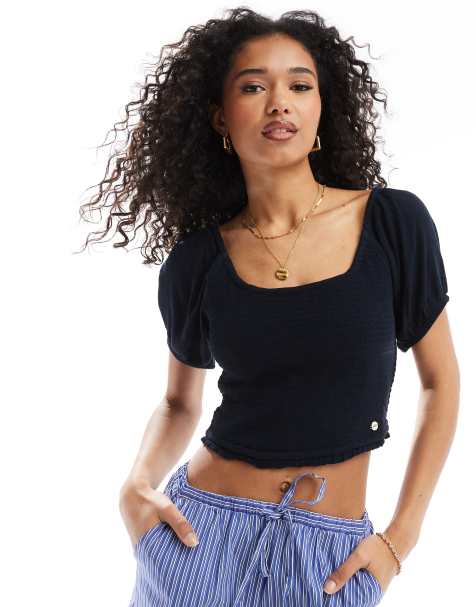 Superdry Smocked woven top in eclipse navy - view 1