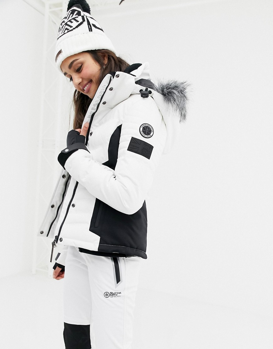 Superdry snow luxe padded ski jacket-White