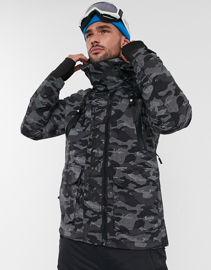 Superdry Snow rescue jacket in black camo-Multi
