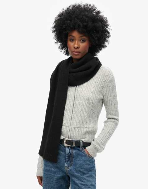 Superdry Soft rib knit scarf in black - view 1