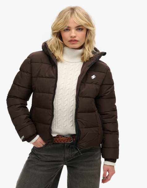 Superdry – Spirit Sports – Steppjacke in dunklem Eichenbraun mit Kapuze - view 1