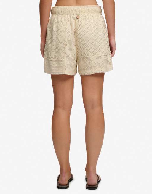 Superdry Spitzen-Shorts für den Strand in staubigem Ecru, 4 von 5