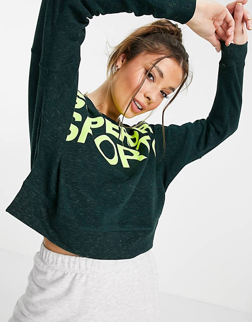 Superdry Sport batwing logo sweatshirt in green
