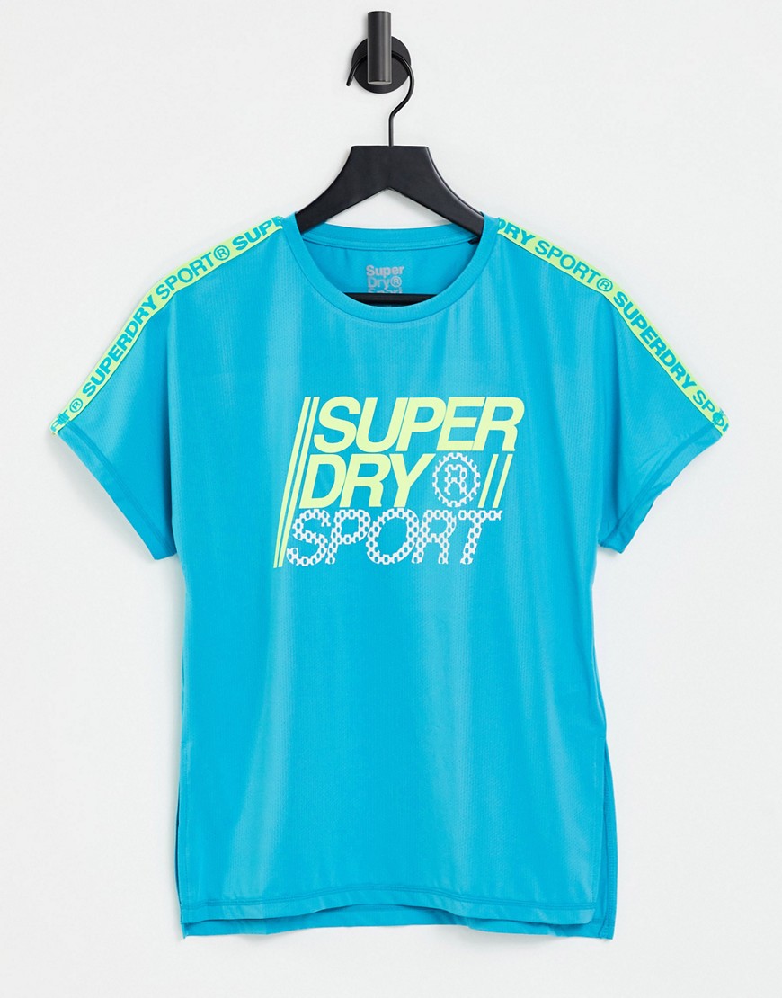 Superdry Sport core crop t-shirt in blue-Blues