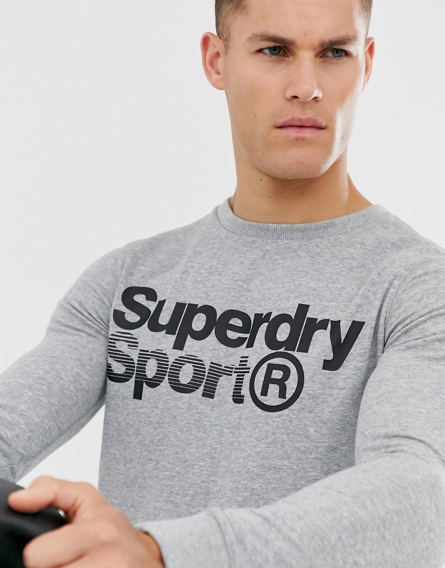 Superdry Sport - Felpa girocollo grigia con logo grande-Grigio