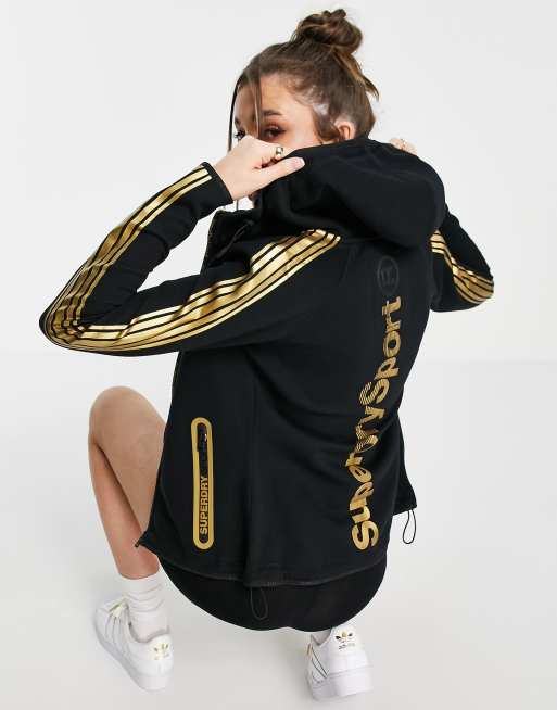 Superdry Sport gymtech gold trim hoodie in black