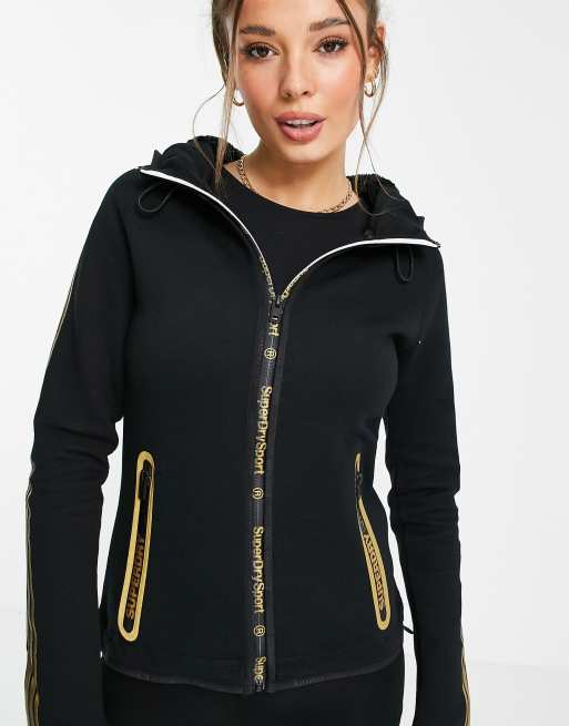 Superdry Sport gymtech gold trim hoodie in black