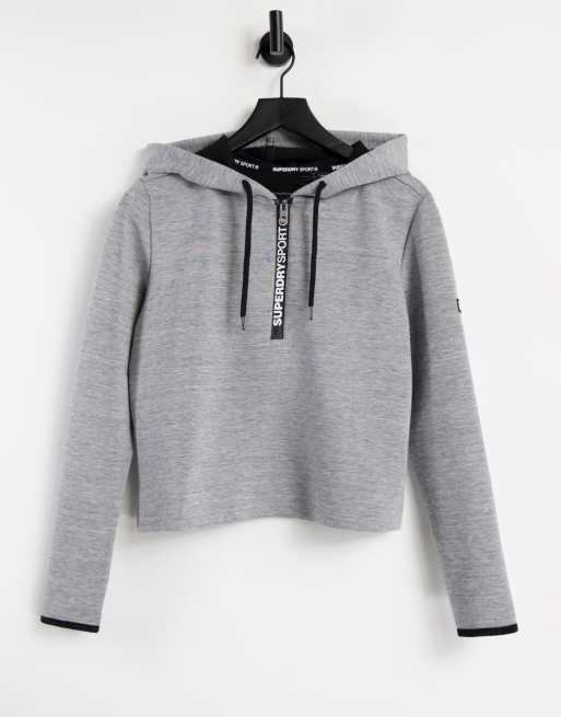 Superdry Sport gymtech luxe crop hoodie in grey
