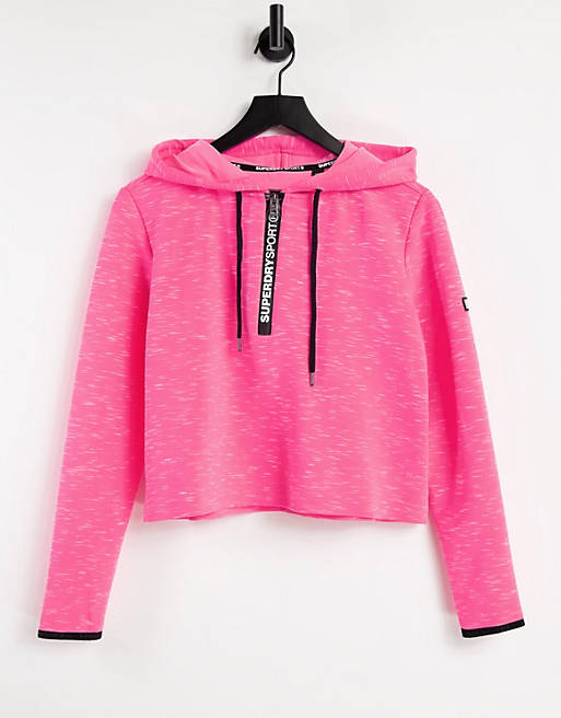 Superdry Sport gymtech luxe crop hoodie in pink