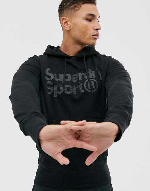 Superdry Sport large logo overhead hoodie in black