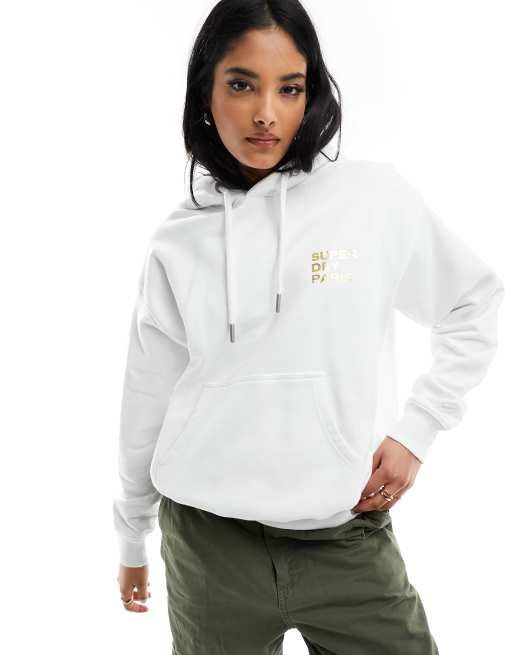 Superdry Sport - Sweat à capuche ample luxueux - Blanc brillant