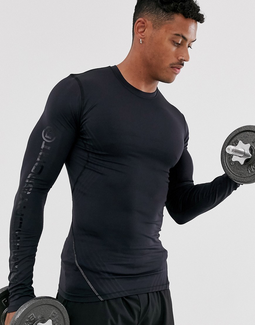 Superdry Sport - T-shirt nera a compressione a maniche lunghe-Nero