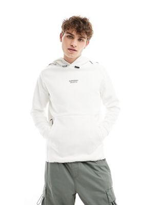 Superdry Sport tech logo loose hoodie in new chalk white