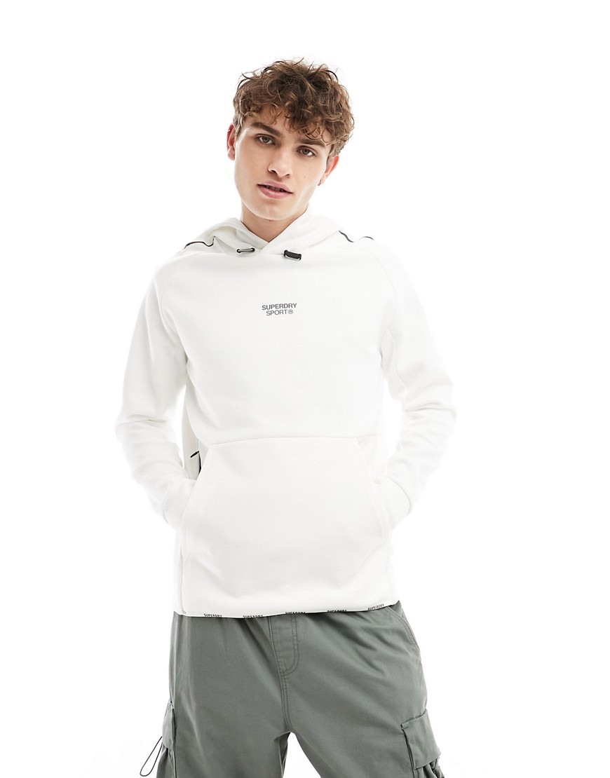 Superdry Sport tech logo loose hoodie in new chalk white