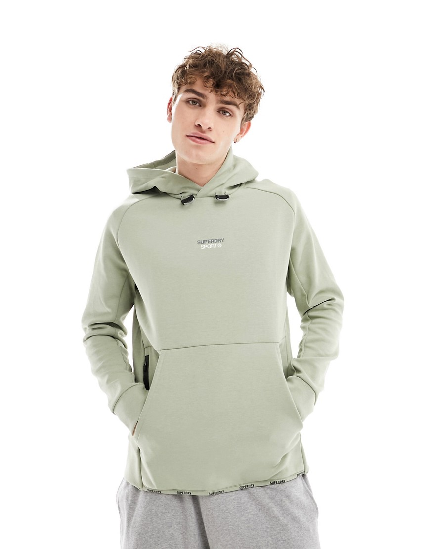 Superdry Sport tech logo loose hoodie in seagrass green