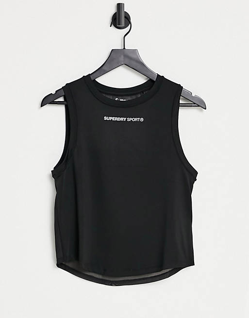 Superdry Sport training logo vest top in black