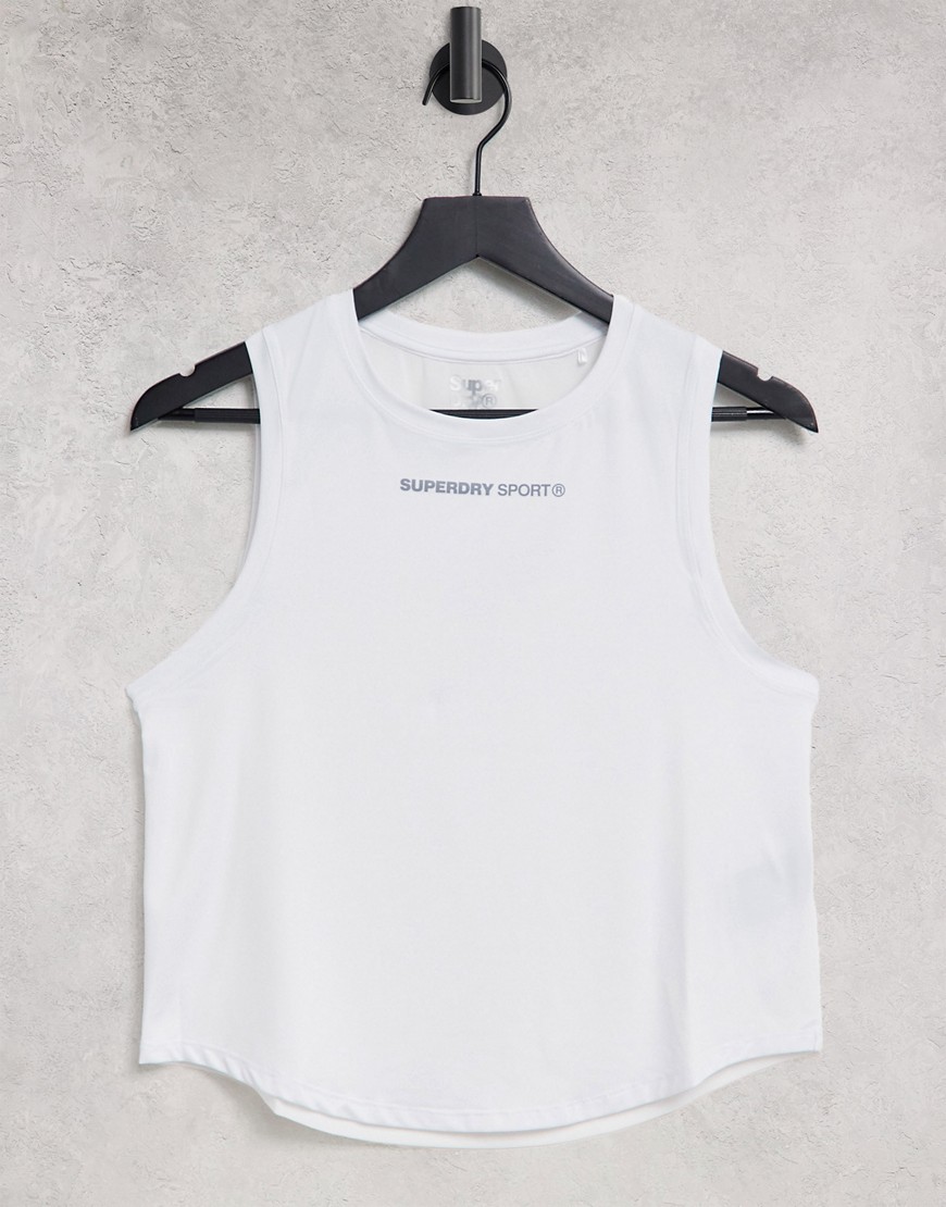 superdry sport training logo vest top in white
