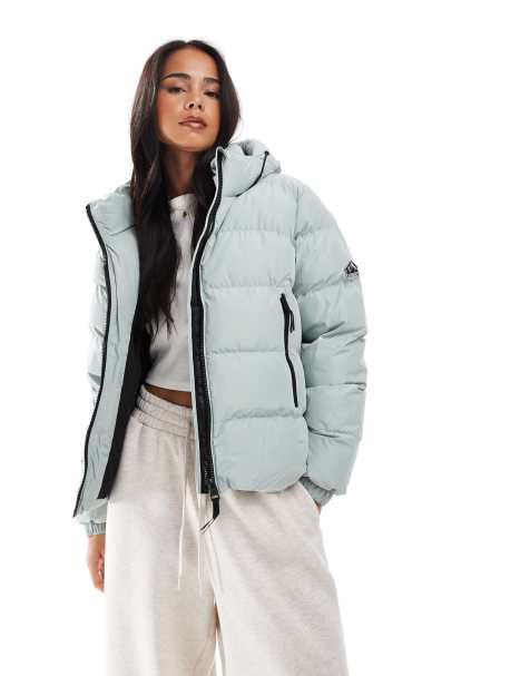 Superdry – Sportliche Pufferjacke in Puritan-Grau mit Kapuze - view 1