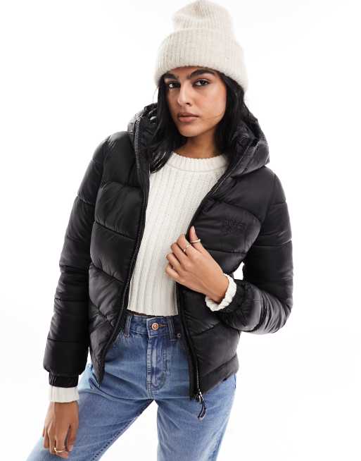 Superdry Sports puffer bomber jacket in black