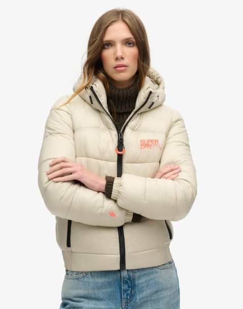 Superdry Sports puffer bomber jacket in pelican beige - view 1