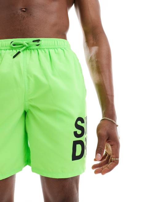 Superdry Sportswear logo 17-inch swim shorts in neon green ASOS