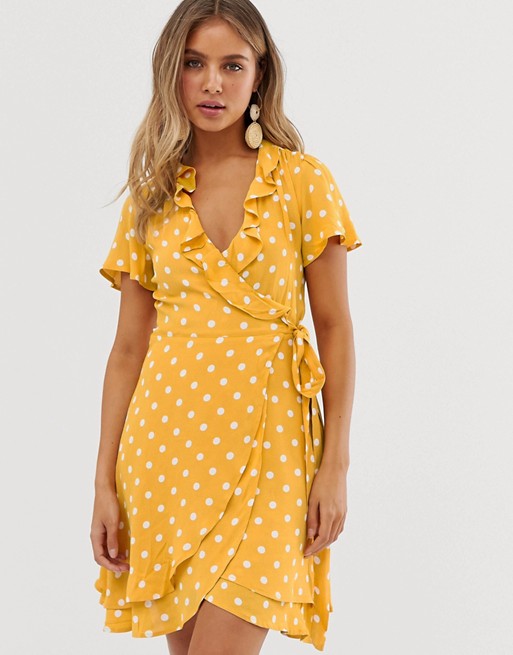 Superdry spotty wrap dress with frill