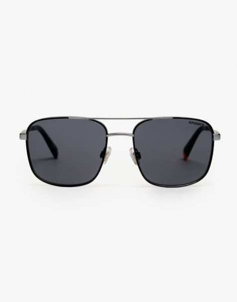 Superdry Square metal aviator sunglasses in black with smoke lens - view 1