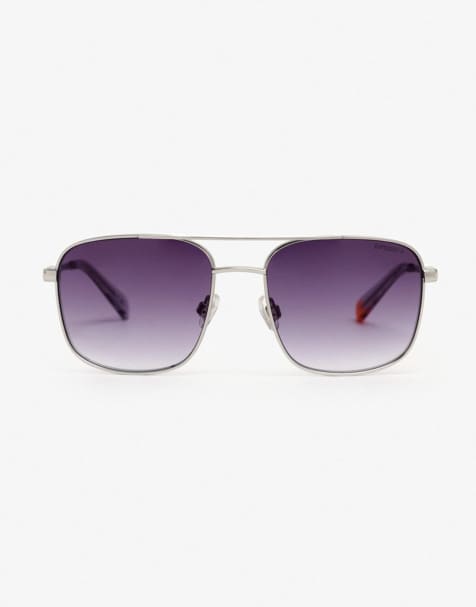 Superdry Square metal aviator sunglasses in light gunmetal / smoke lens - view 1