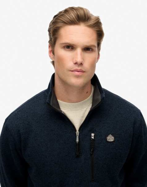 Superdry Storm fleece half zip jumper in navy grit - view 1