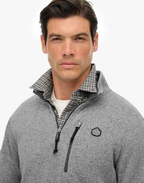 Superdry Storm fleece half zip jumper in storm light grey grit