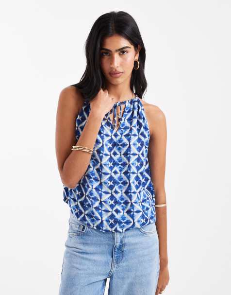 Superdry – Strand-Trägertop in Blau mit geometrischem Shibori-Muster - view 1