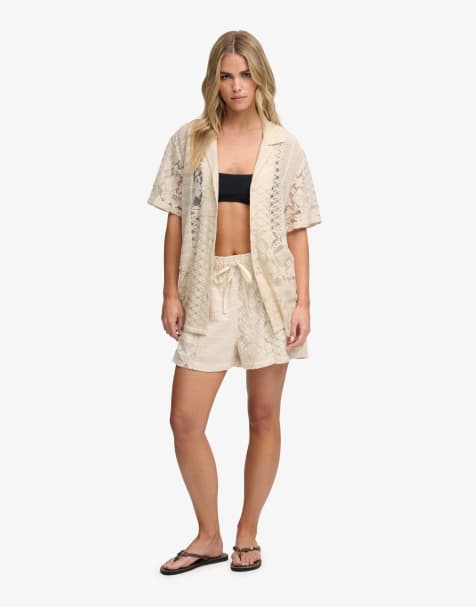 Superdry – Strandset mit Spitze und Patchwork-Design, bestehend aus Freizeithemd und Shorts - view 1