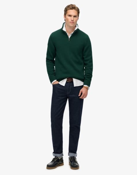 Superdry – Strickpullover aus Baumwolle in Tannengrün mit halblangem Reißverschluss - view 1