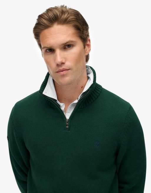 Superdry – Strickpullover aus Baumwolle in Tannengrün mit halblangem Reißverschluss, 3 von 6