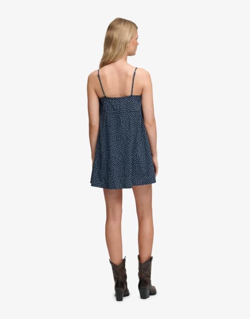 Superdry – Strukturiertes Camisole-Kleid aus Webstoff in Marineblau mit kleinem Herzmuster, 5 von 7