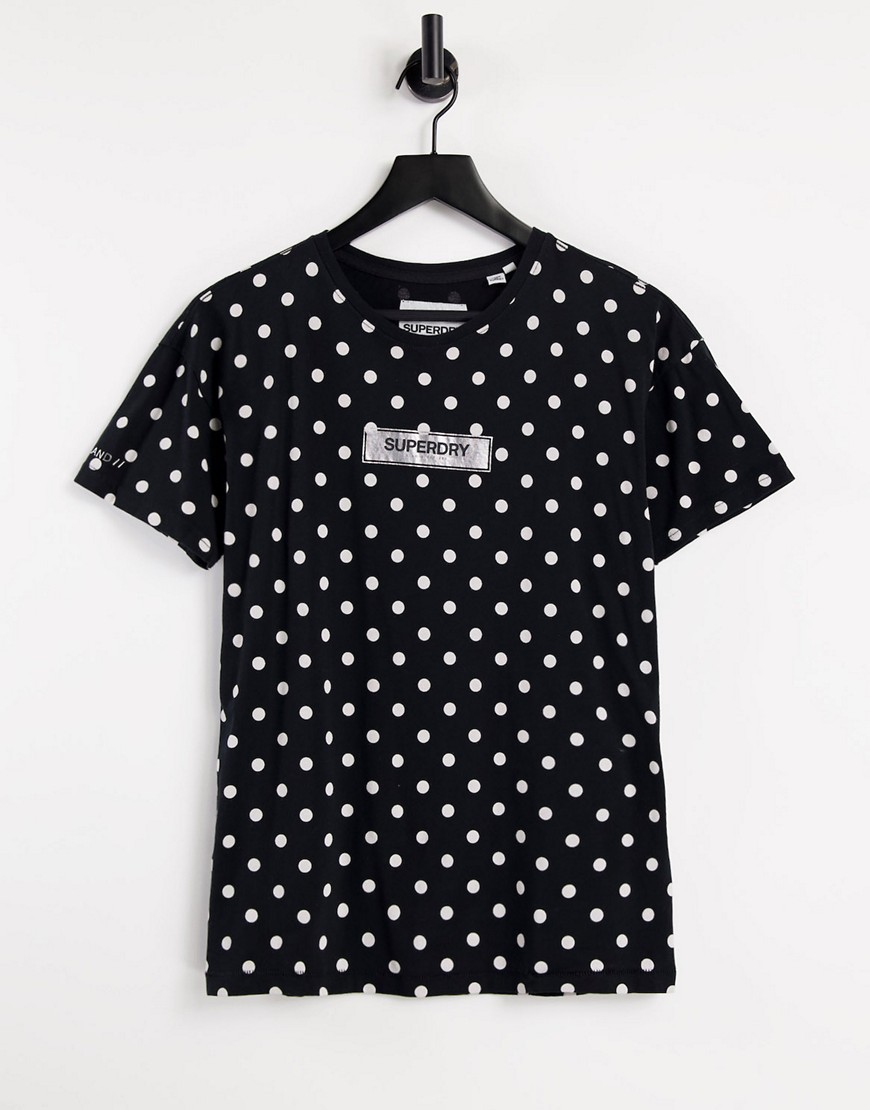 Superdry Studio 395 polka dot logo t-shirt in black