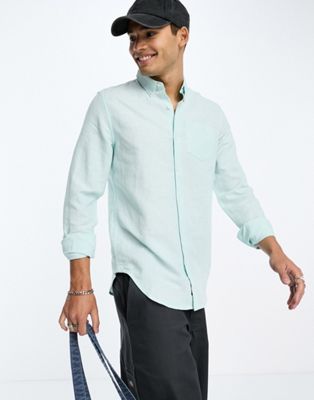 Superdry studio linen long sleeve shirt in blue