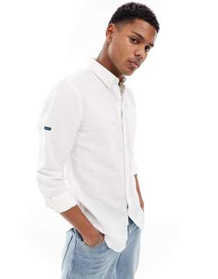 Superdry studio linen long sleeve shirt in white