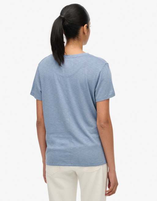 Superdry – Studios – Besticktes T-Shirt in meliertem Gezeitenblau, 2 von 4