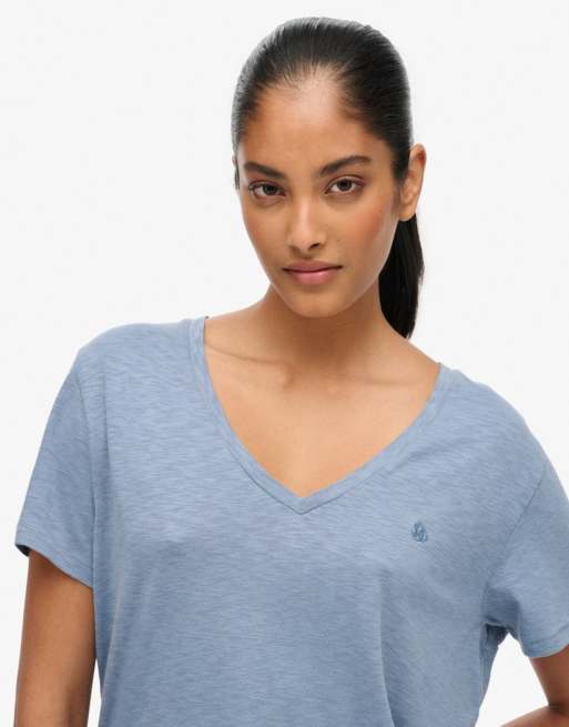 Superdry – Studios – Besticktes T-Shirt in meliertem Gezeitenblau, 3 von 4