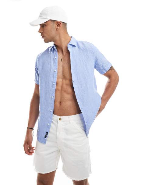 Superdry Studios casual linen shirt in light blue chambray - view 1