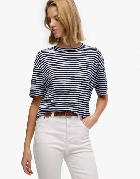 Superdry Studios crew t-shirt in optic/black stripe - view 1