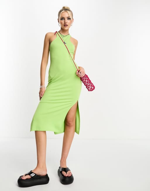 Superdry – Studios – Jersey-Kleid in Grün mit Racerneck