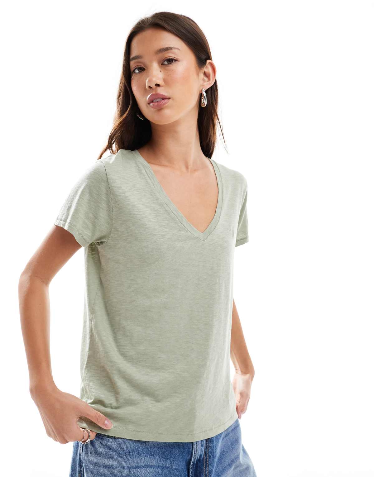 Superdry Studios slub embroidered t-shirt in dusty sage